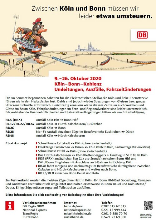Herbstferien Ausbauarbeiten zwischen Köln und Bonn