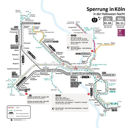 Bauarbeiten Elektronisches Stellwerk Köln Hbf (S-Bahn) - Sperrungen Halloween-Nacht 31.10./01.11.2021